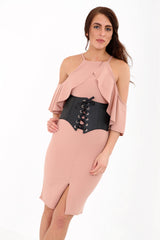 Frill Cold Shoulder Dress With Corset Belt