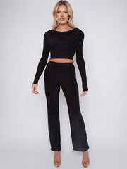 Slinky Draped Cowl Neck Crop Top & Hosen Co-ordte
