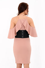 Frill Cold Shoulder Dress With Corset Belt