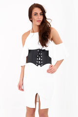 Frill Cold Shoulder Dress With Corset Belt