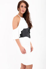 Frill Cold Shoulder Dress With Corset Belt