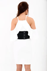 Frill Cold Shoulder Dress With Corset Belt