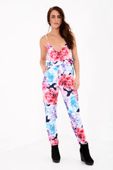 Floral Print Wrap Over Cami Jumpsuit
