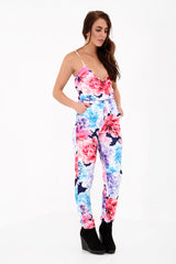 Floral Print Wrap Over Cami Jumpsuit