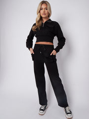 Velcro Utility Pockets Crop Top & Trouser Fleece Co-ord