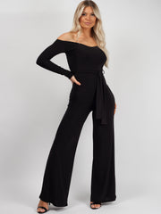 Slinky Bardot Belted Jumpsuit