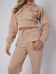 Velcro Utility Pockets Crop Top & Trouser Fleece Co-ord