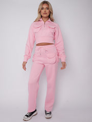 Velcro Utility Pockets Crop Top & Trouser Fleece Co-ord