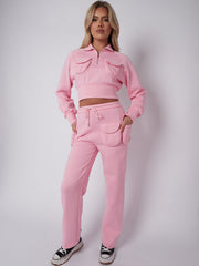 Velcro Utility Pockets Crop Top & Trouser Fleece Co-ord