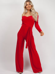 Slinky Bardot Belted Jumpsuit