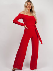 Slinky Bardot Belted Jumpsuit