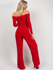 Slinky Bardot Belted Jumpsuit
