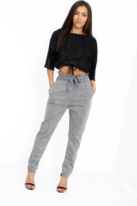 Multi Check Paper Bag Tie Waist Trousers - Pink