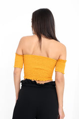 Lace Up Shirred Bandeau Crop Top