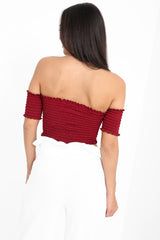 Lace Up Shirred Bandeau Crop Top