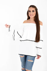 Contrast Trim Frill Bardot Top