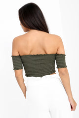 Lace Up Shirred Bandeau Crop Top