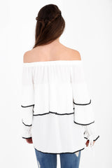 Contrast Trim Frill Bardot Top