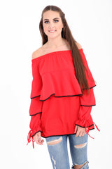 Contrast Trim Frill Bardot Top