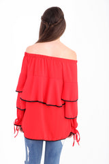 Contrast Trim Frill Bardot Top