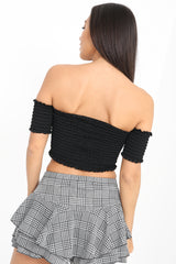 Lace Up Shirred Bandeau Crop Top