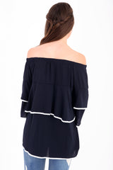 Contrast Trim Frill Bardot Top