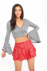 Multi Layered Sequin Frill Mini Skorts Shorts