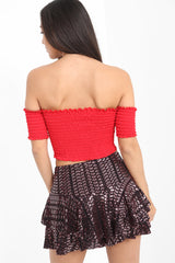Lace Up Shirred Bandeau Crop Top