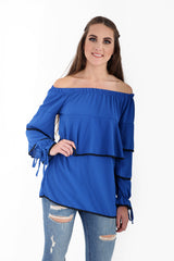 Contrast Trim Frill Bardot Top