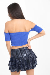 Lace Up Shirred Bandeau Crop Top