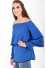 Contrast Trim Frill Bardot Top