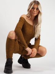 Slashed Knee Ribbed Bardot Lounge Jumpsuit