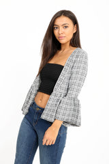 Multi -Check -Frill Hem Gypsy Blazerjacke