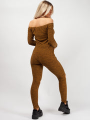 Slashed Knee Ribbed Bardot Lounge Jumpsuit