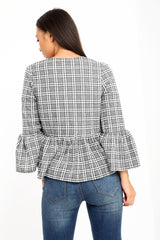 Multi -Check -Frill Hem Gypsy Blazerjacke