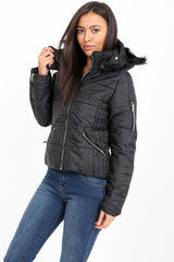 Padded Jacket With Detachable Fur Collar