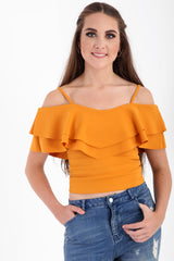 Double Frill Cami Bardot Top
