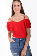 Double Frill Cami Bardot Top
