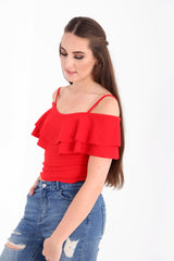 Double Frill Cami Bardot Top