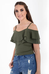 Double Frill Cami Bardot Top