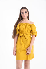 Rüschenhülle Krawatte Knoten Bardot Kleid mit Gürtel