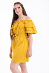 Rüschenhülle Krawatte Knoten Bardot Kleid mit Gürtel