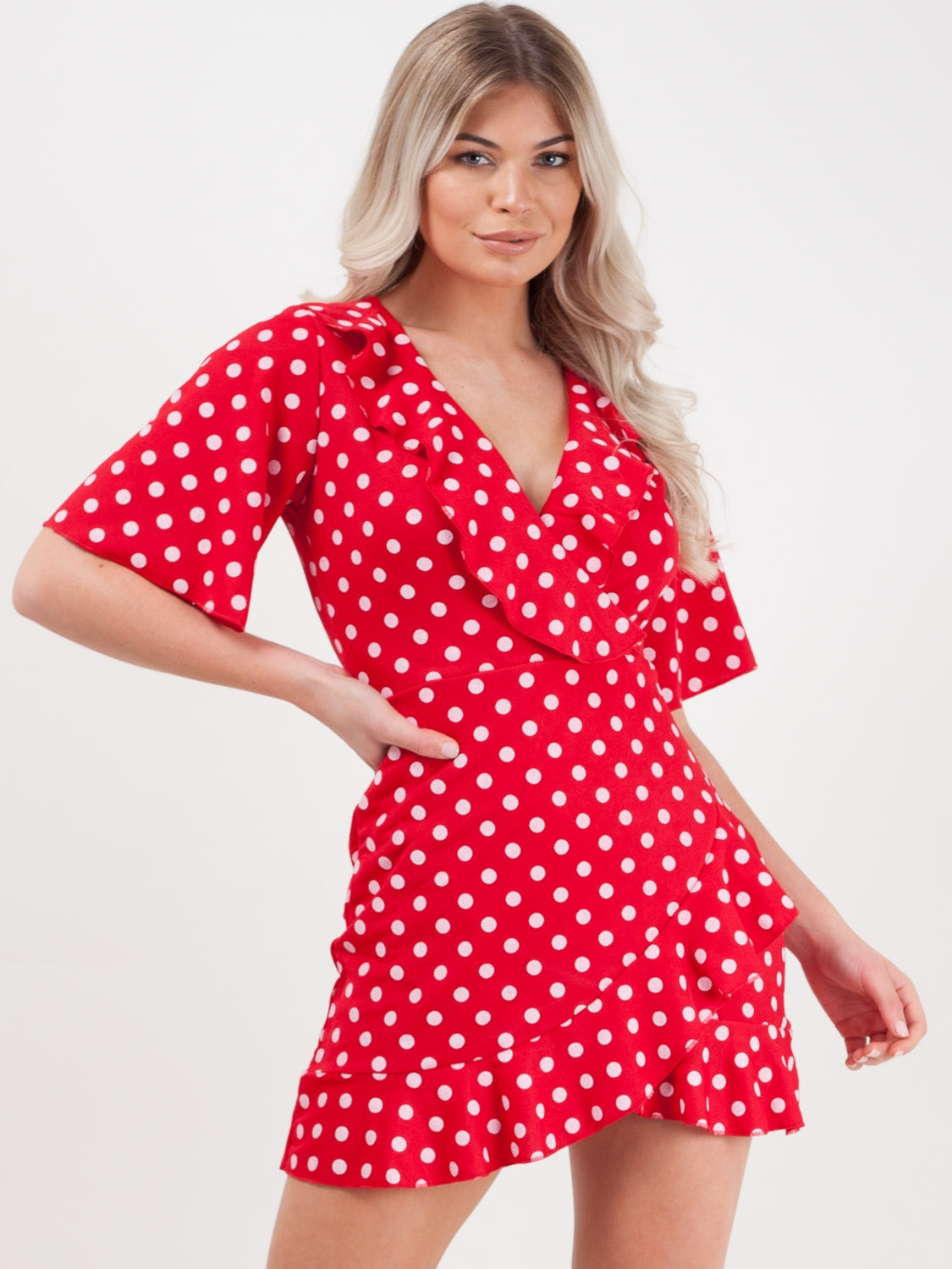 Wholesale Polka Dot Casual Mini Frill Dress Stylewise Direct Wholesale Polka Dot Casual Mini Frill Dress Stylewise Direct