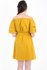 Rüschenhülle Krawatte Knoten Bardot Kleid mit Gürtel