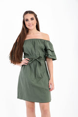 Rüschenhülle Krawatte Knoten Bardot Kleid mit Gürtel