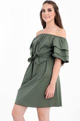 Rüschenhülle Krawatte Knoten Bardot Kleid mit Gürtel