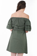 Rüschenhülle Krawatte Knoten Bardot Kleid mit Gürtel