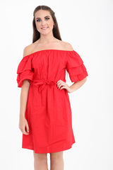 Rüschenhülle Krawatte Knoten Bardot Kleid mit Gürtel