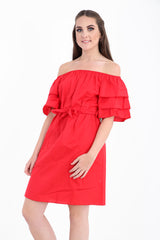 Rüschenhülle Krawatte Knoten Bardot Kleid mit Gürtel