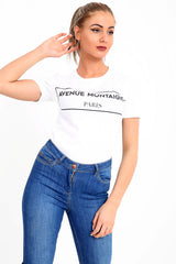 Avenue Montaigne Slogan Gedrukt T -shirt
